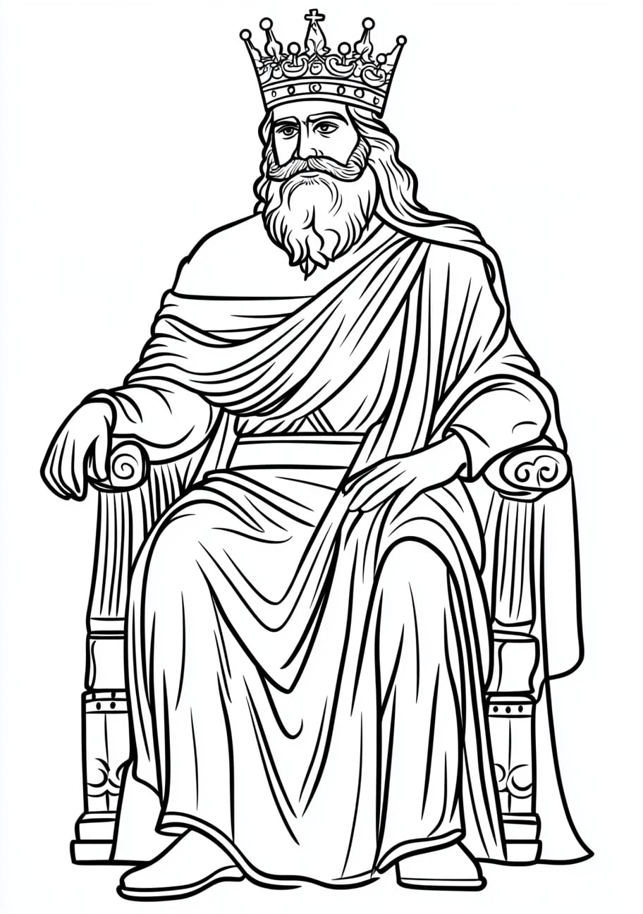 King Solomon Coloring Pages, King Solomon with a throne and crown