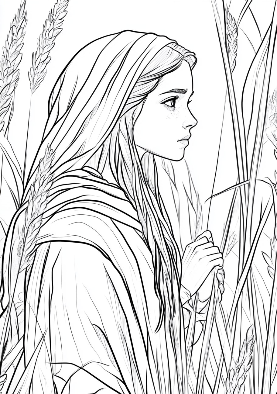 Baby Moses Coloring Pages, Miriam watching from the reeds