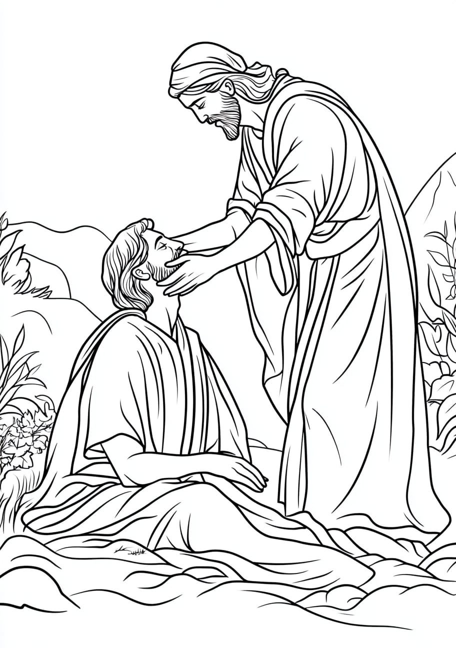 Miracles of Jesus Coloring Pages, Jesus healing the blind man