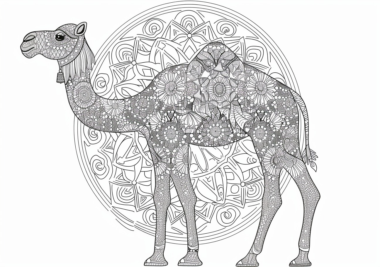 Camel Coloring Pages, Mandala Camel