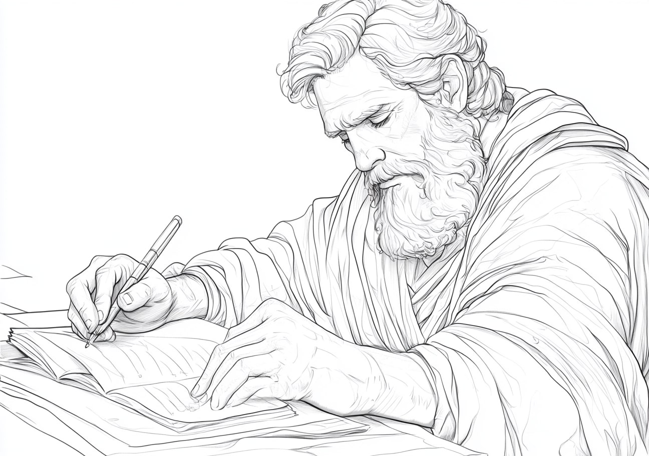 King David Coloring Pages, King David writing Psalms