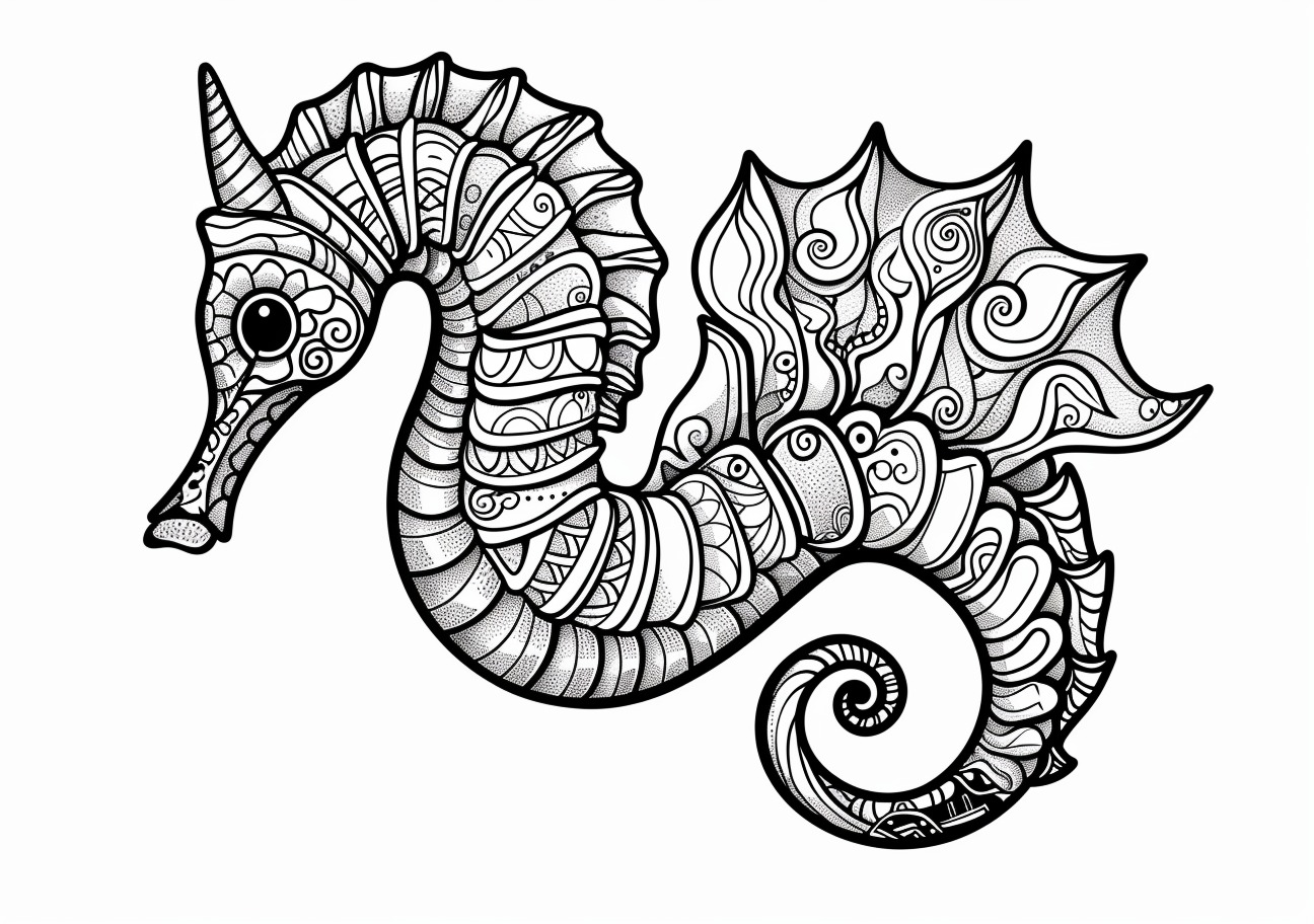 Seahorse Coloring Pages, Mandala Seahorse