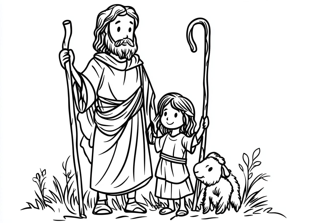 Childhood Jesus Coloring Pages, Childhood Jesus with a shepherds staff