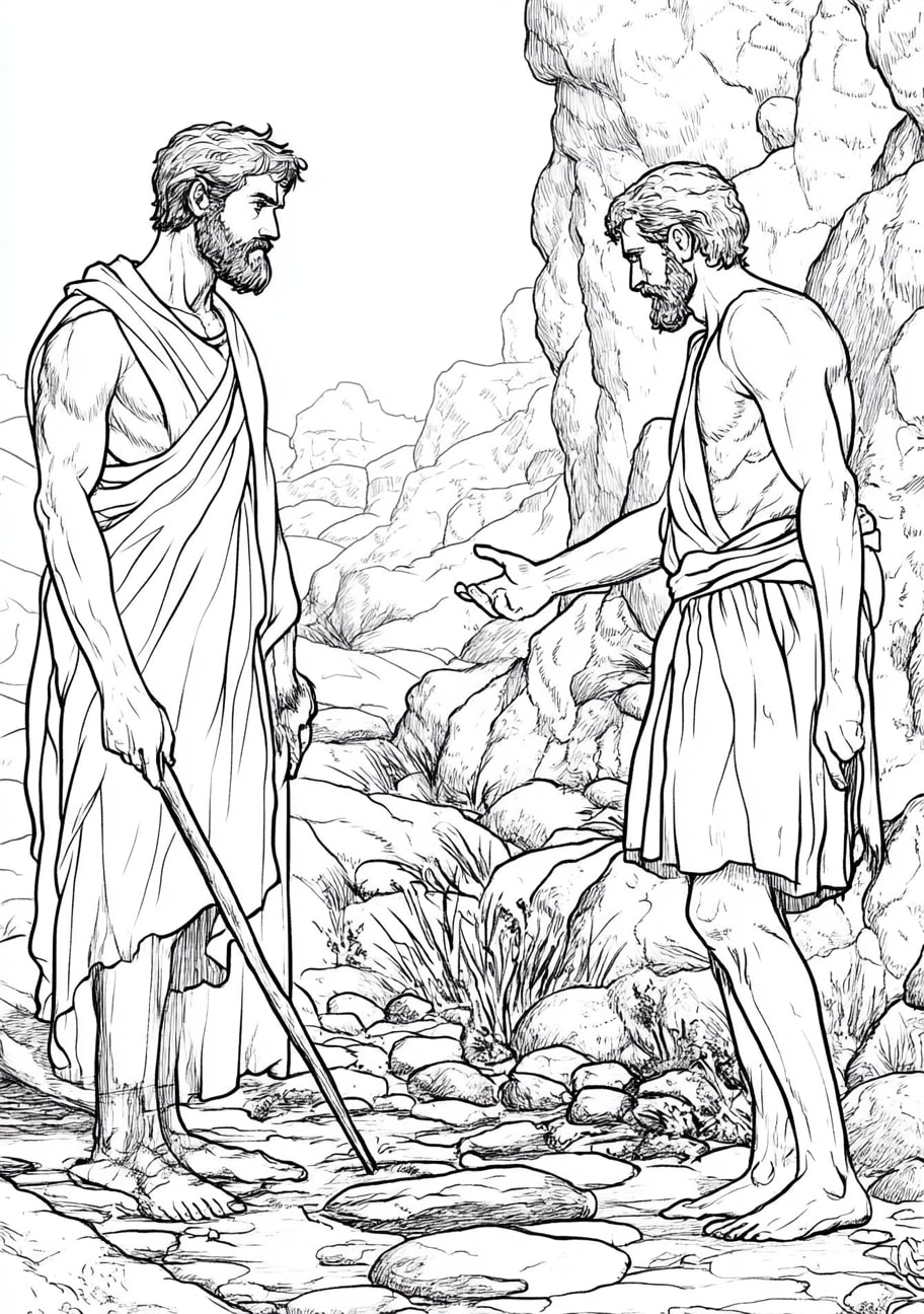 Cain and Abel Coloring Pages, Cain and Abel offering their sacrifices