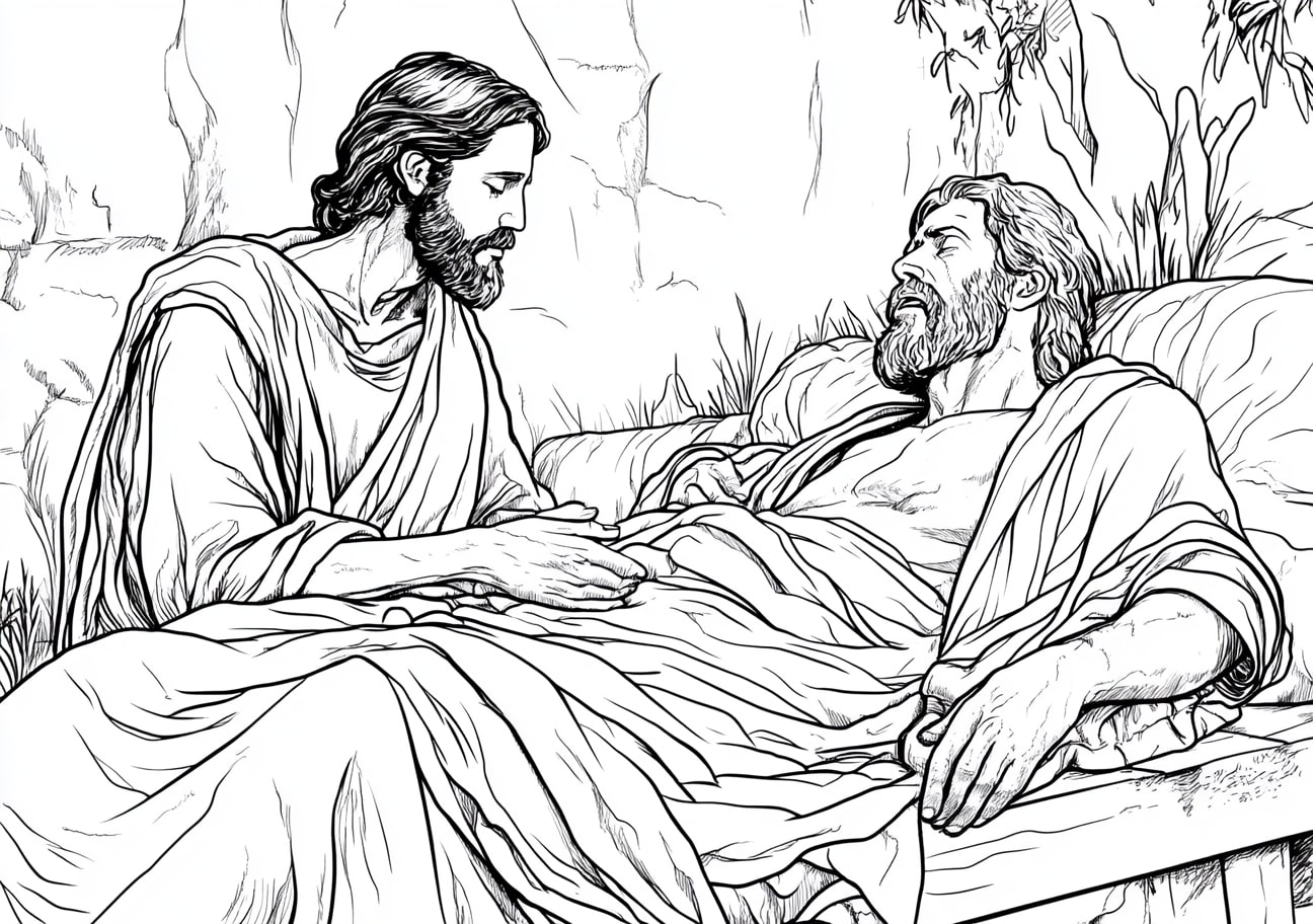 Miracles of Jesus Coloring Pages, Jesus healing the paralyzed man