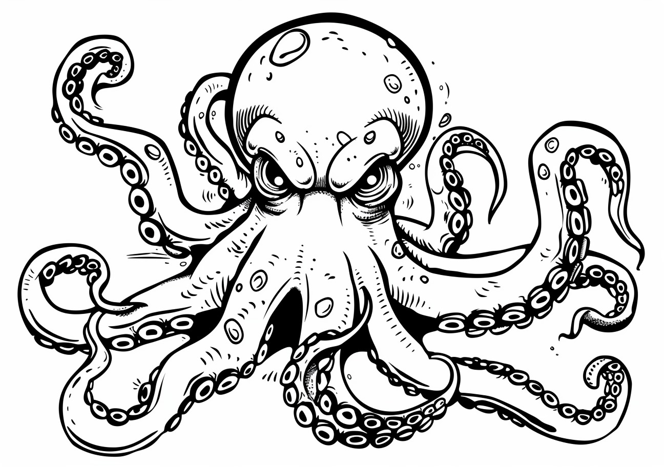 Octopus Coloring Pages, Angry Octopus