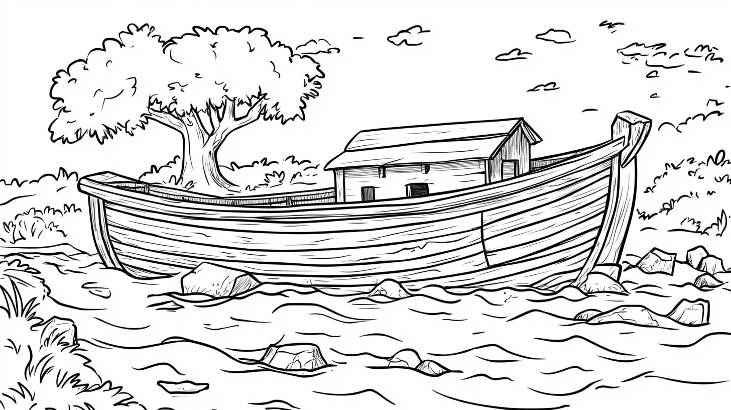 Noah's Ark Coloring Pages, Noahs Ark floating above the floodwaters