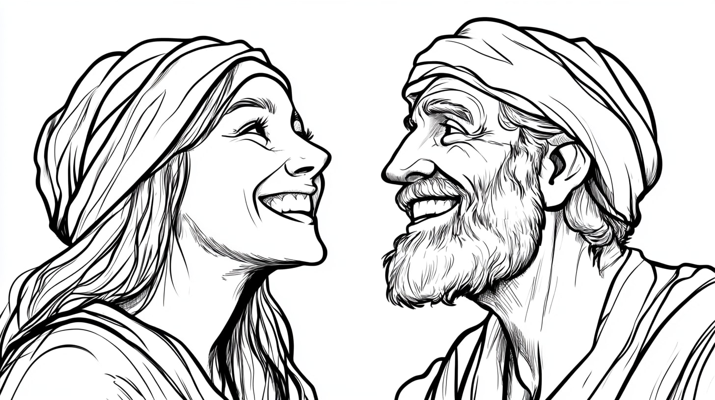 Abraham and Sarah Coloring Pages, Abraham and Sarah laughing at the promise