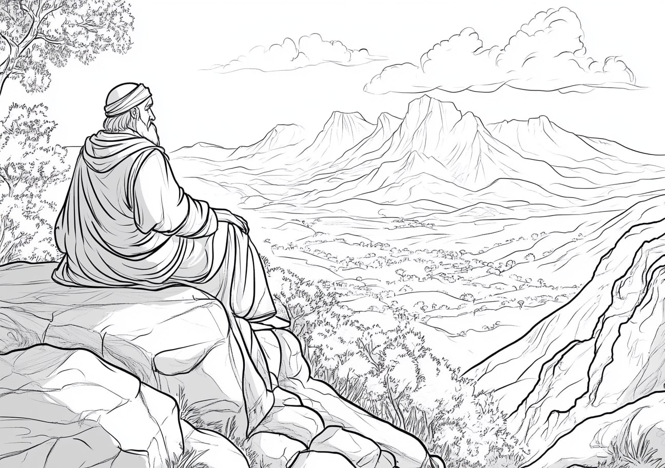 Moses Coloring Pages, Moses viewing the Promised Land from Mount Nebo