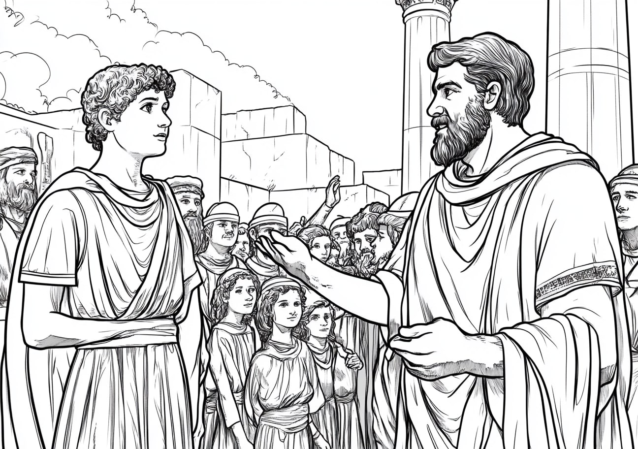 Samuel chooses David as King Coloring Pages, Samuel presenting David to the people of Israel