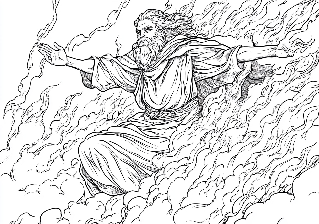 Prophet Elijah Coloring Pages, Elijah ascending to heaven in a chariot of fire