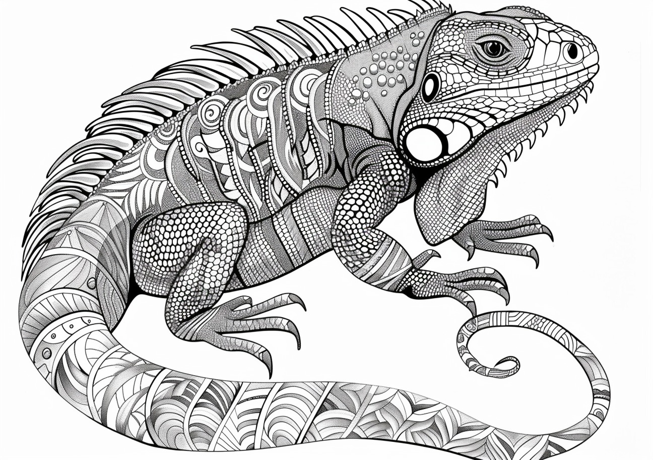 Iguana Coloring Pages, Mandala Iguana