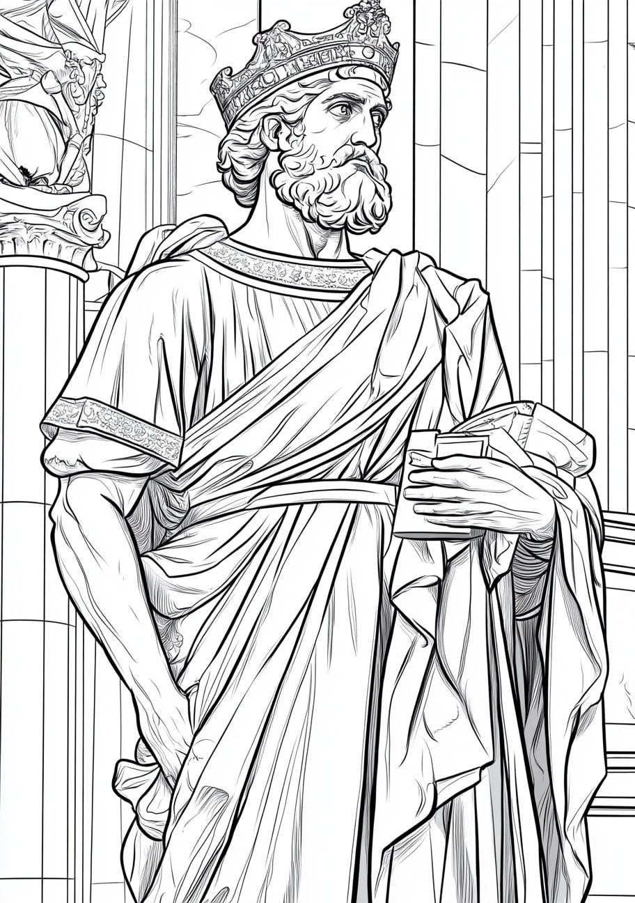 Daniel and his friends Coloring Pages, The statue in King Nebuchadnezzar’s dream, with Daniel interpreting it