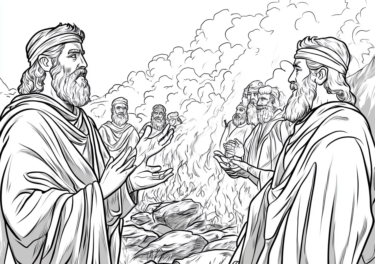 Prophet Elijah Coloring Pages, Elijah challenging the prophets of Baal on Mount Carmel