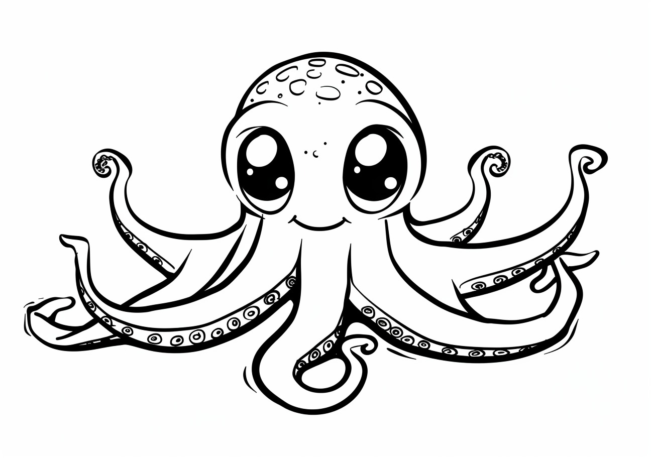 Squid Coloring Pages, Happy Squid