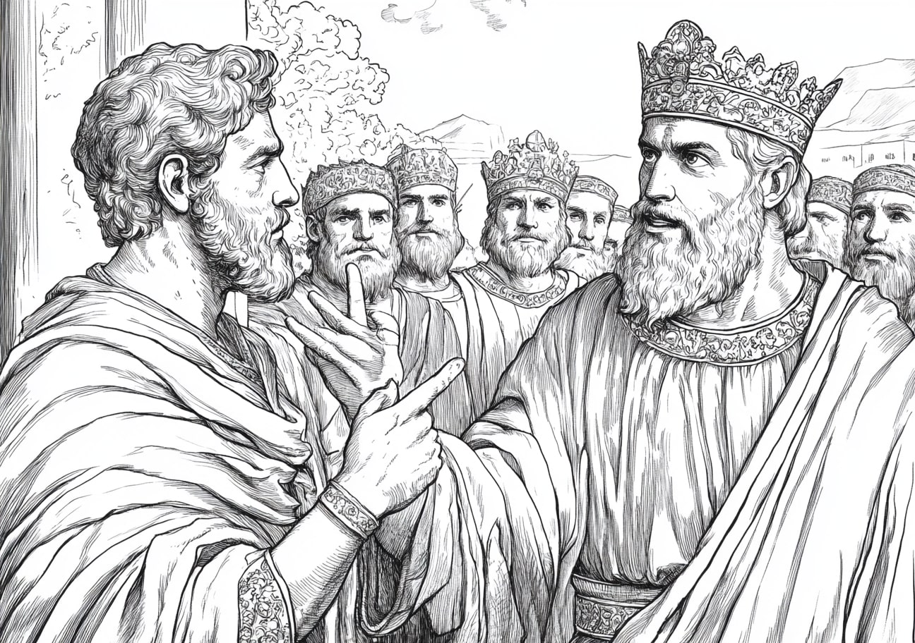 Daniel and his friends Coloring Pages, Daniel interpreting King Nebuchadnezzars dream