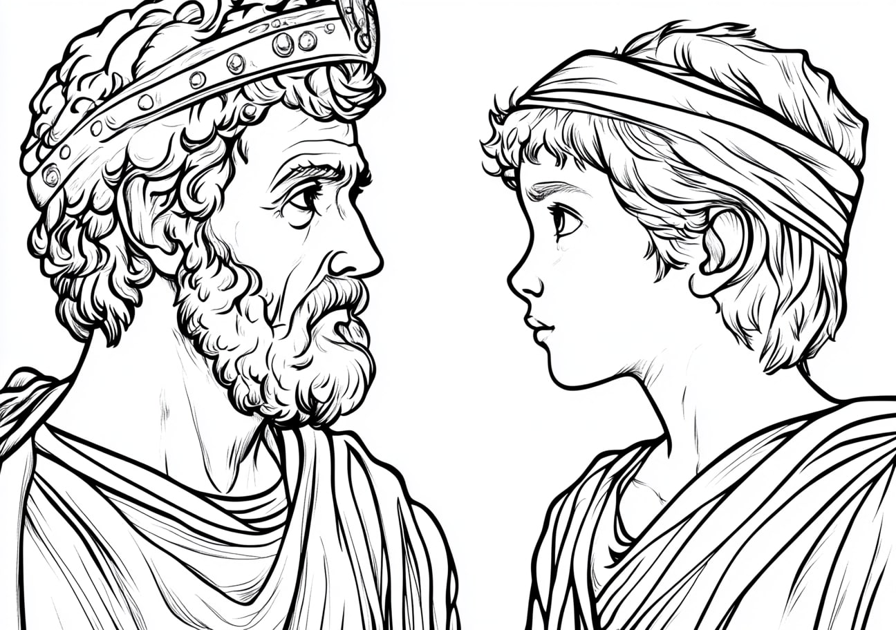 King David Coloring Pages, King David and his son Solomon