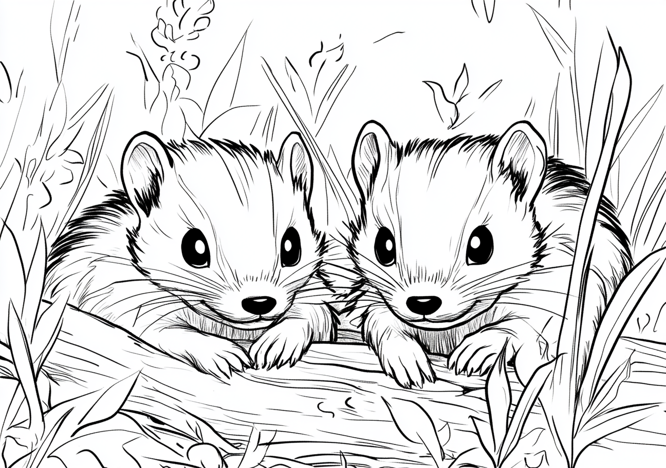 Skunks Coloring Pages, Skunks hiding