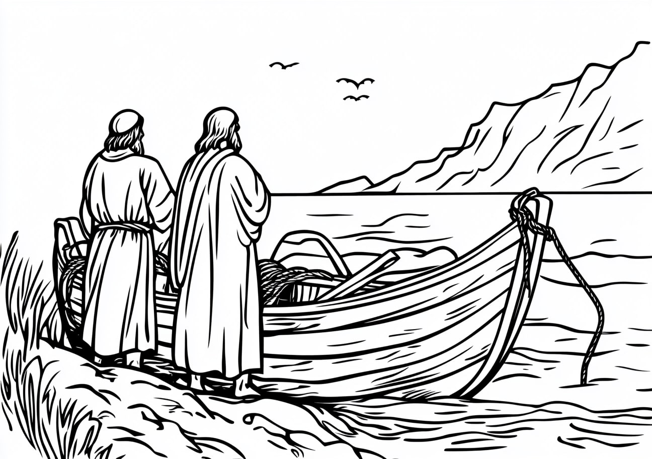 Jesus Resurrection Coloring Pages, Jesus appearing to the fishermen by the sea