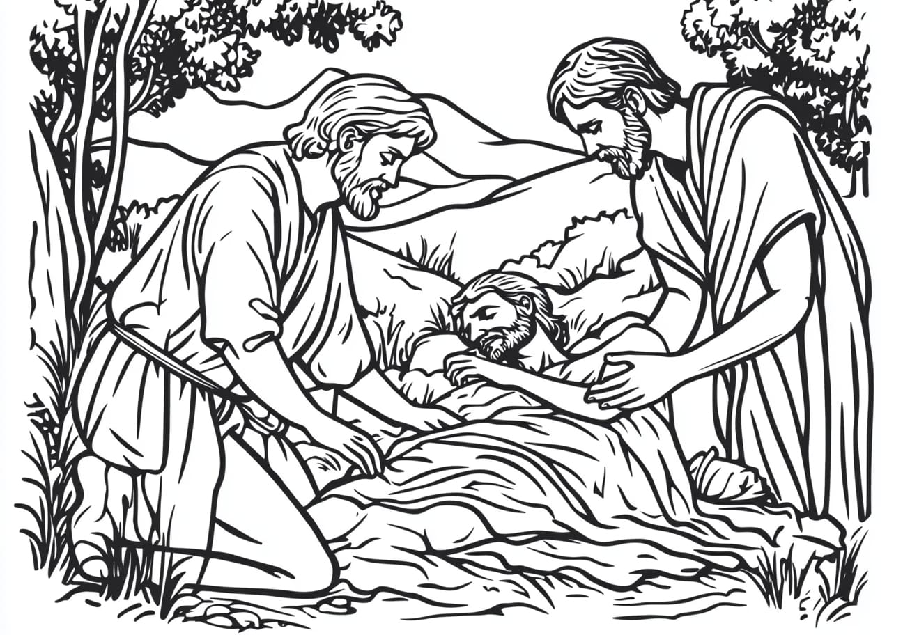 The Good Samaritan Coloring Pages, The Good Samaritan bandaging the wounds