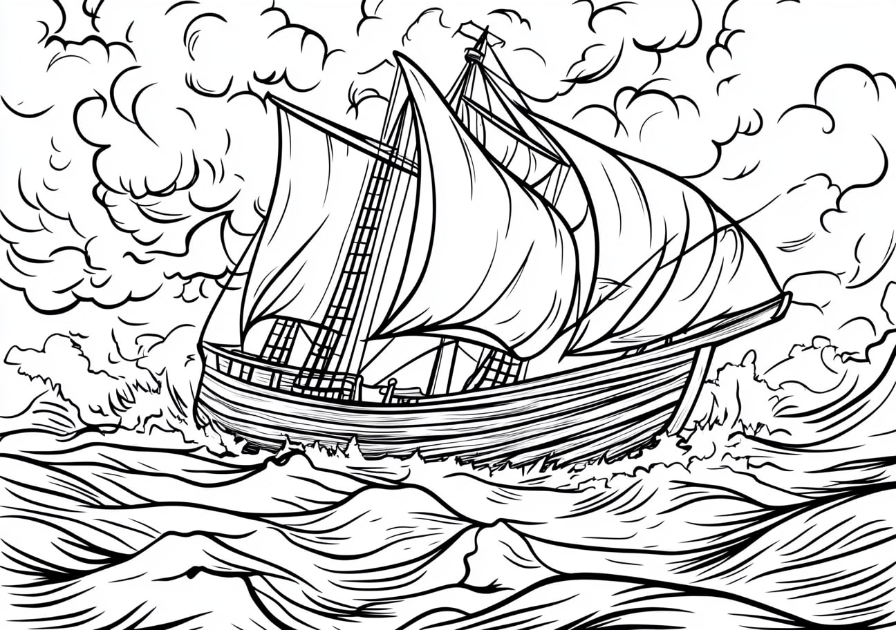 Jonah and the Whale Coloring Pages, Jonahs ship being tossed by the storm