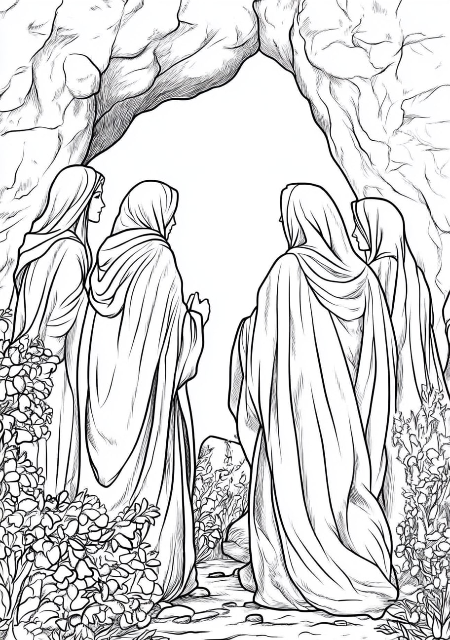 Jesus Resurrection Coloring Pages, Jesus appearing to the women at the tomb