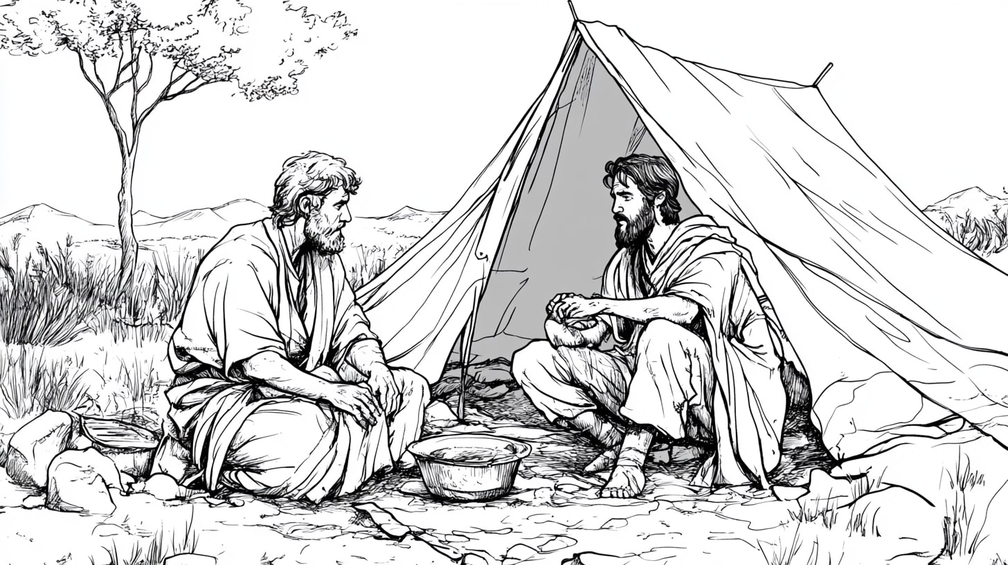 Jacob and Esau Coloring Pages, Jacob and Esau at odds in the tent