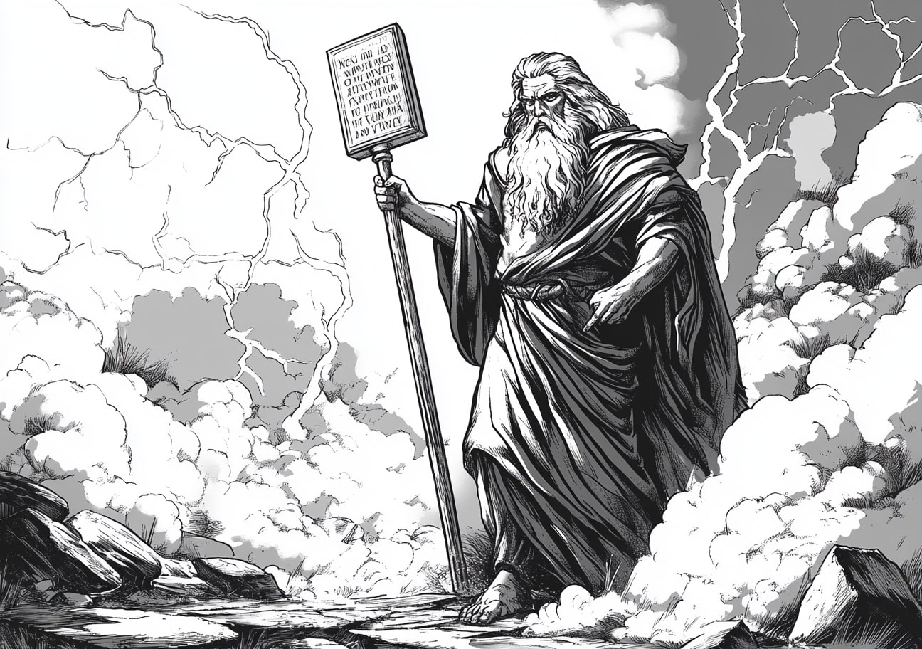 The Ten Commandments Coloring Pages, The Ten Commandments in a dramatic scene