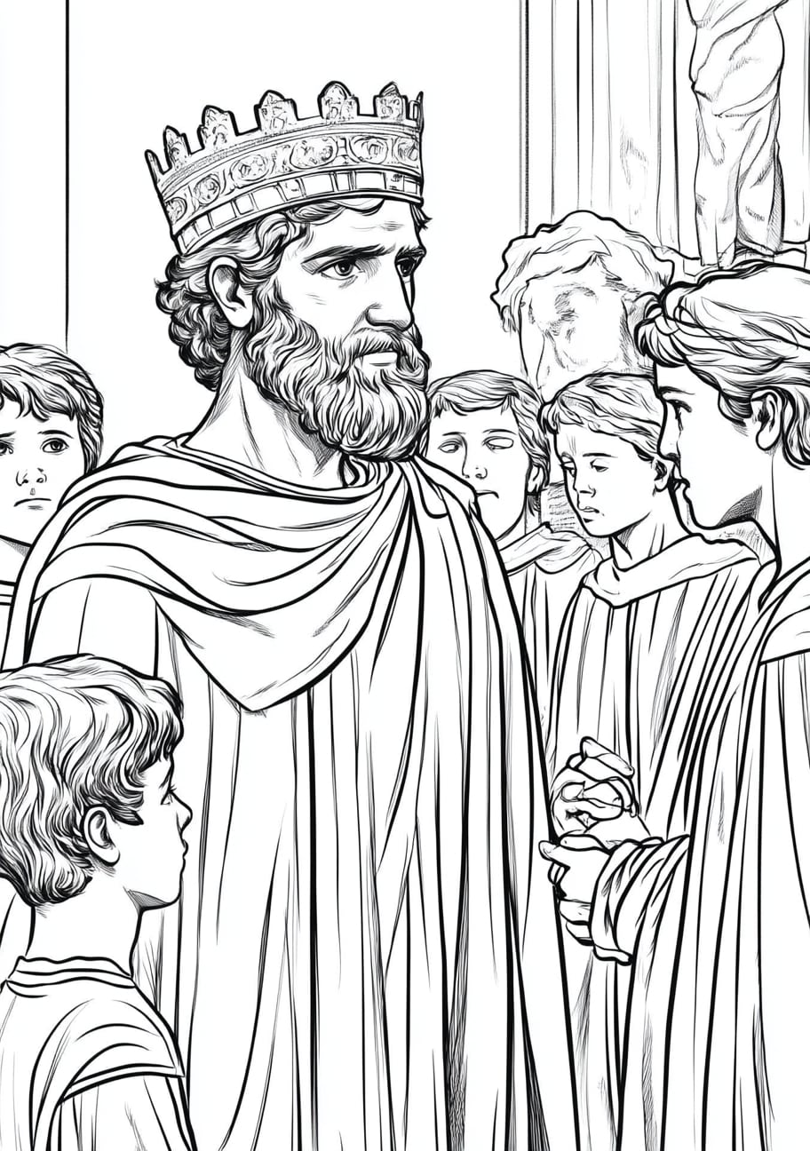 Samuel chooses David as King Coloring Pages, Davids brothers witnessing his anointing as king