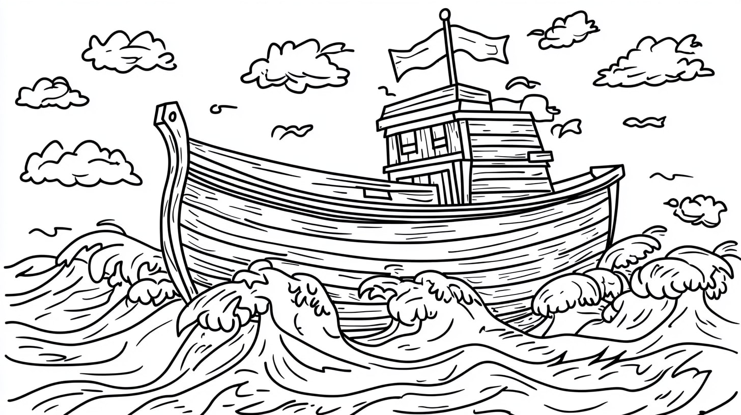 Noah's Ark Coloring Pages, Noahs Ark surrounded by waves