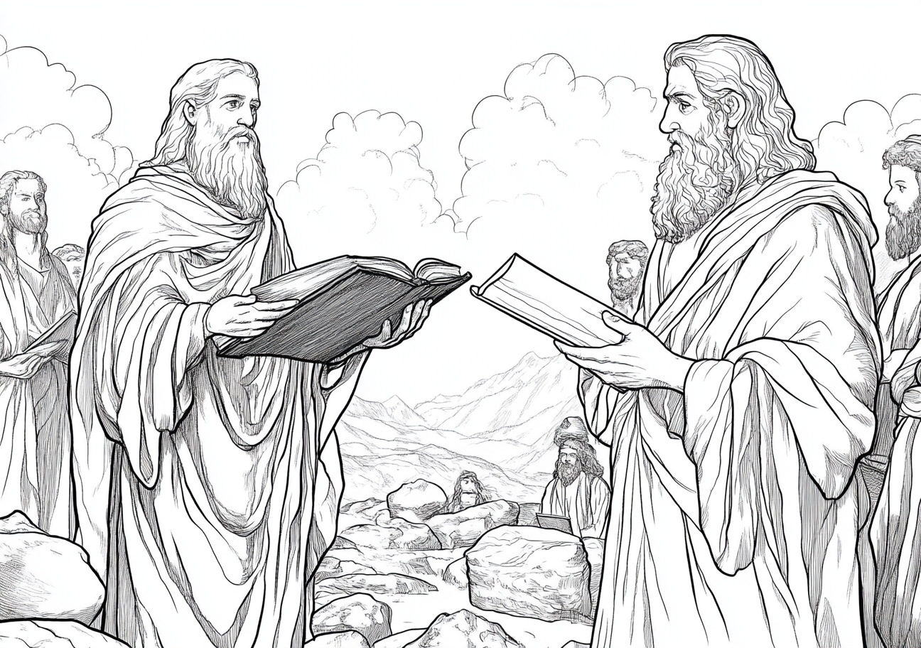 The Ten Commandments Coloring Pages, The Ten Commandments being read to the Israelites