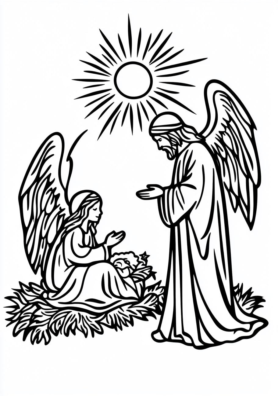 Jesus Is Born Coloring Pages, Jesus is born with the angel announcing the birth