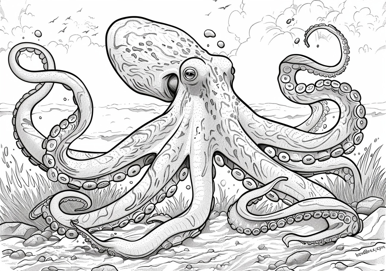 Octopus Coloring Pages, Realistic Octopus