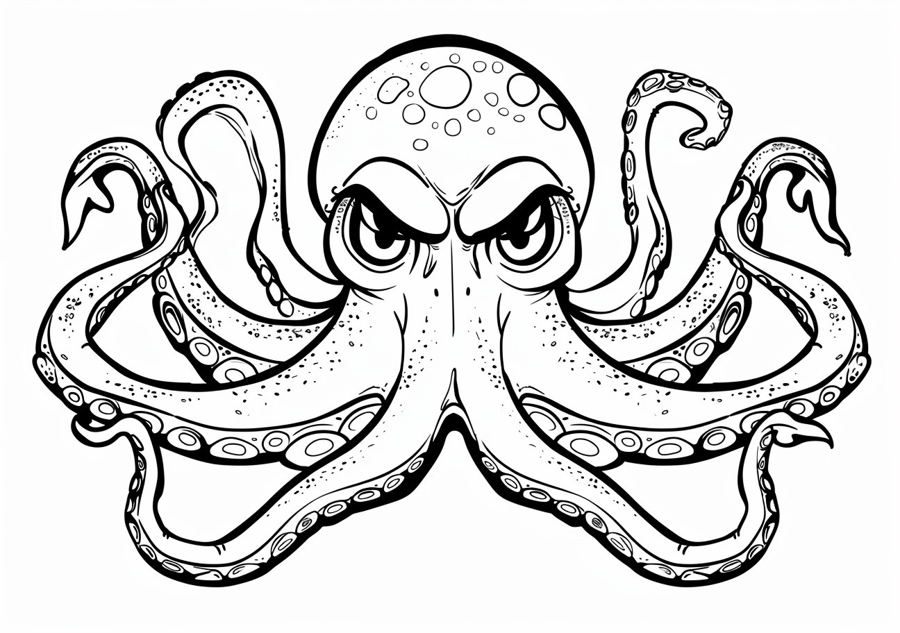 Squid Coloring Pages, Angry Squid