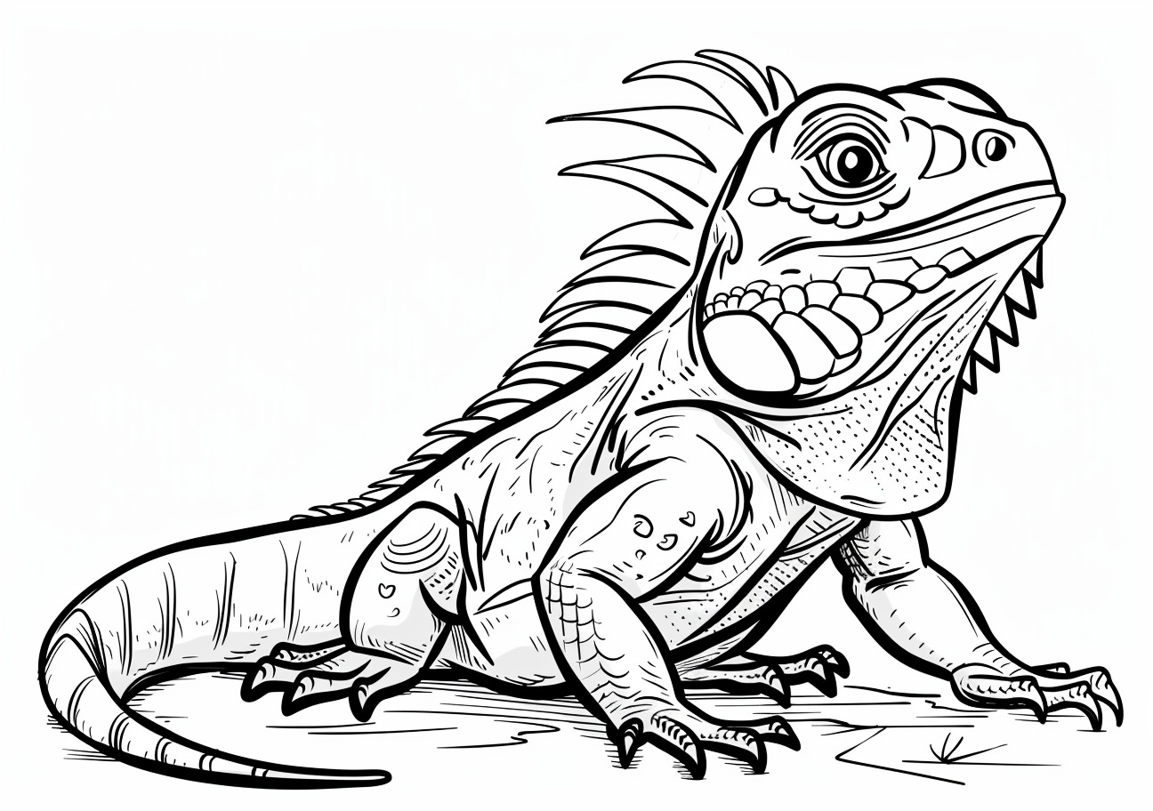 Iguana Coloring Pages, Cartoon happy Iguana