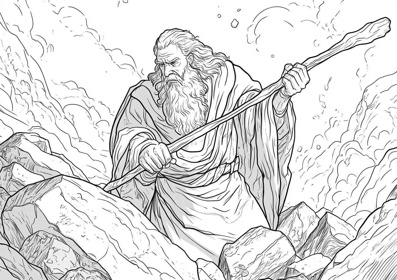 Moses Coloring Pages, Moses striking the rock for water