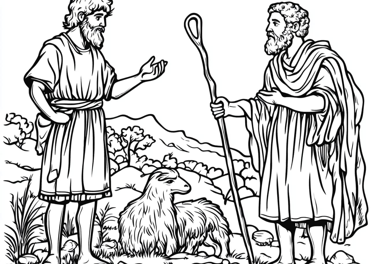 Samuel chooses David as King Coloring Pages, David standing with a shepherds staff before Samuel