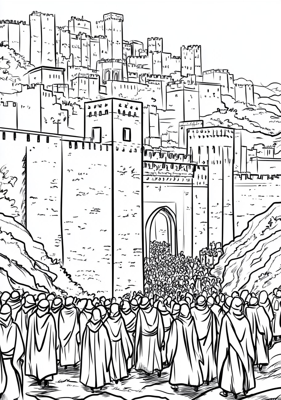 Walls Of Jericho Coloring Pages, The Israelites entering the city of Jericho