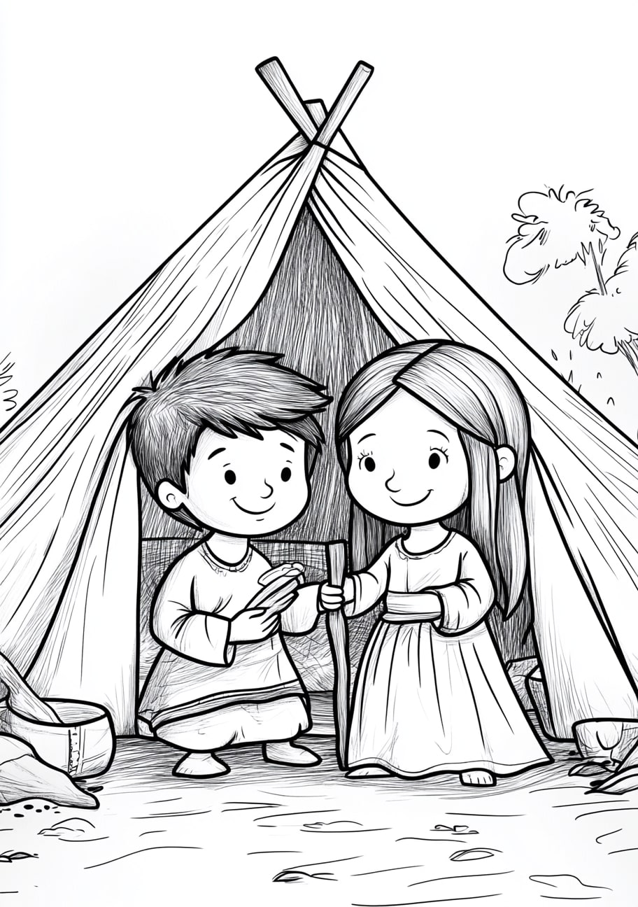 Isaac and Rebekah Coloring Pages, Rebekah and Isaac in their tent