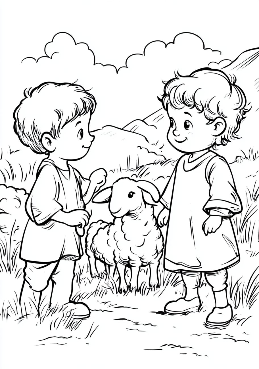 Samuel chooses David as King Coloring Pages, Samuel and David in the field with the sheep