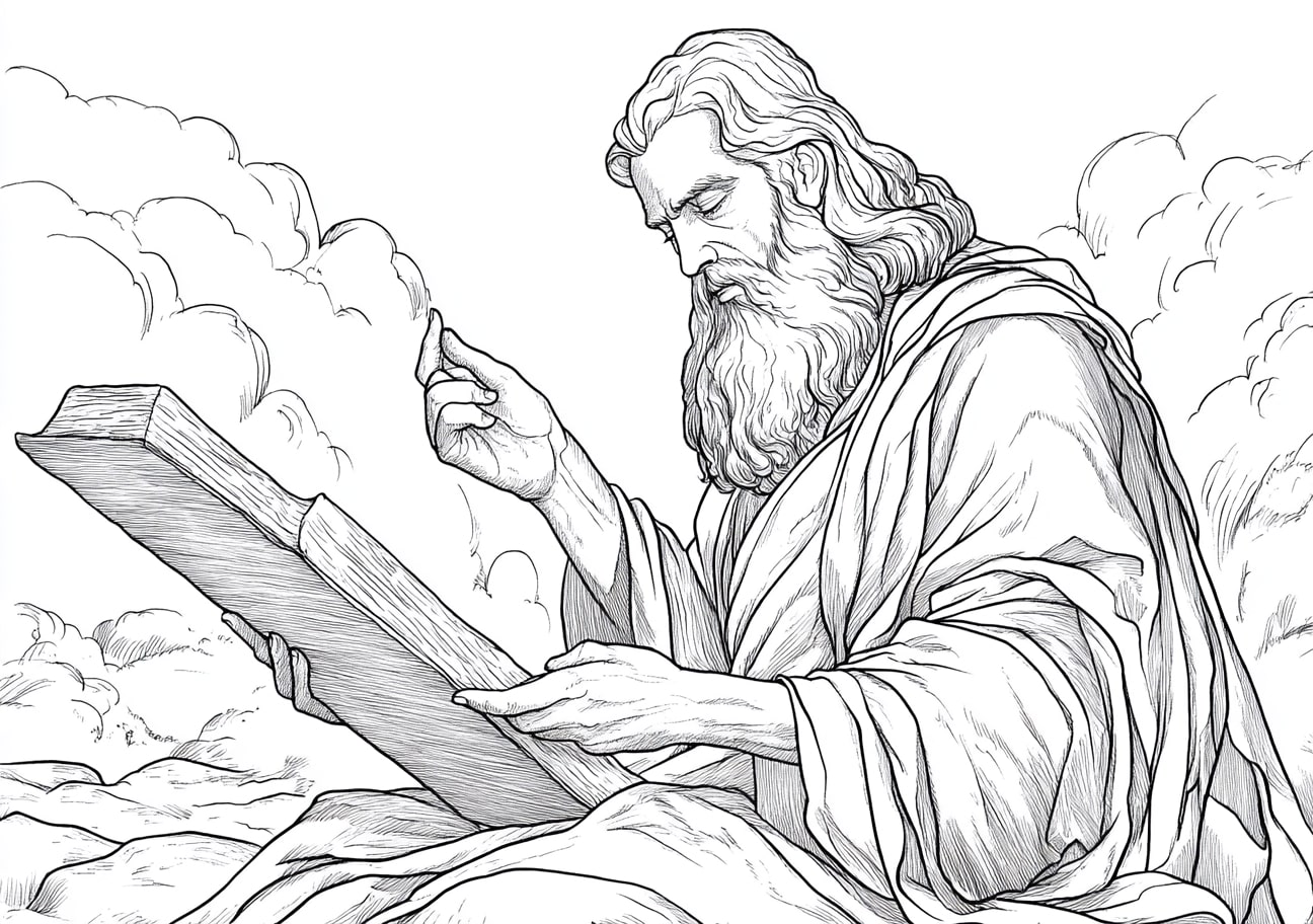 Israelites in Egypt Coloring Pages, Moses receiving the Ten Commandments