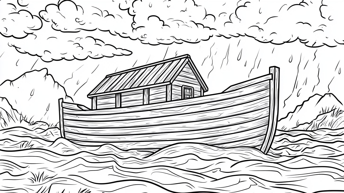 Noah's Ark Coloring Pages, Noahs Ark under a stormy sky