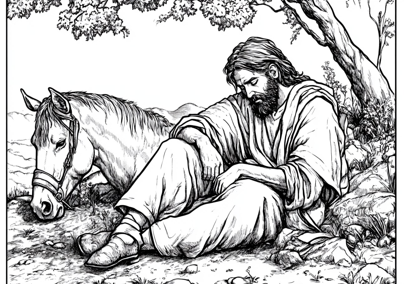 The Good Samaritan Coloring Pages, The Good Samaritan resting after his act of kindness