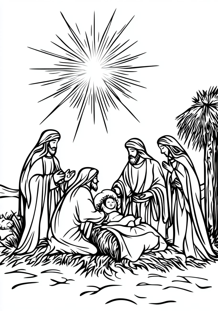 Jesus Is Born Coloring Pages, Jesus is born with the star of Bethlehem shining