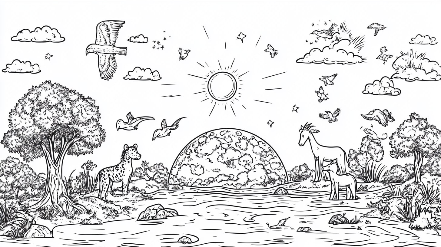 Bible Creation of Earth Coloring Pages, Bible Creation of Earth with animals appearing