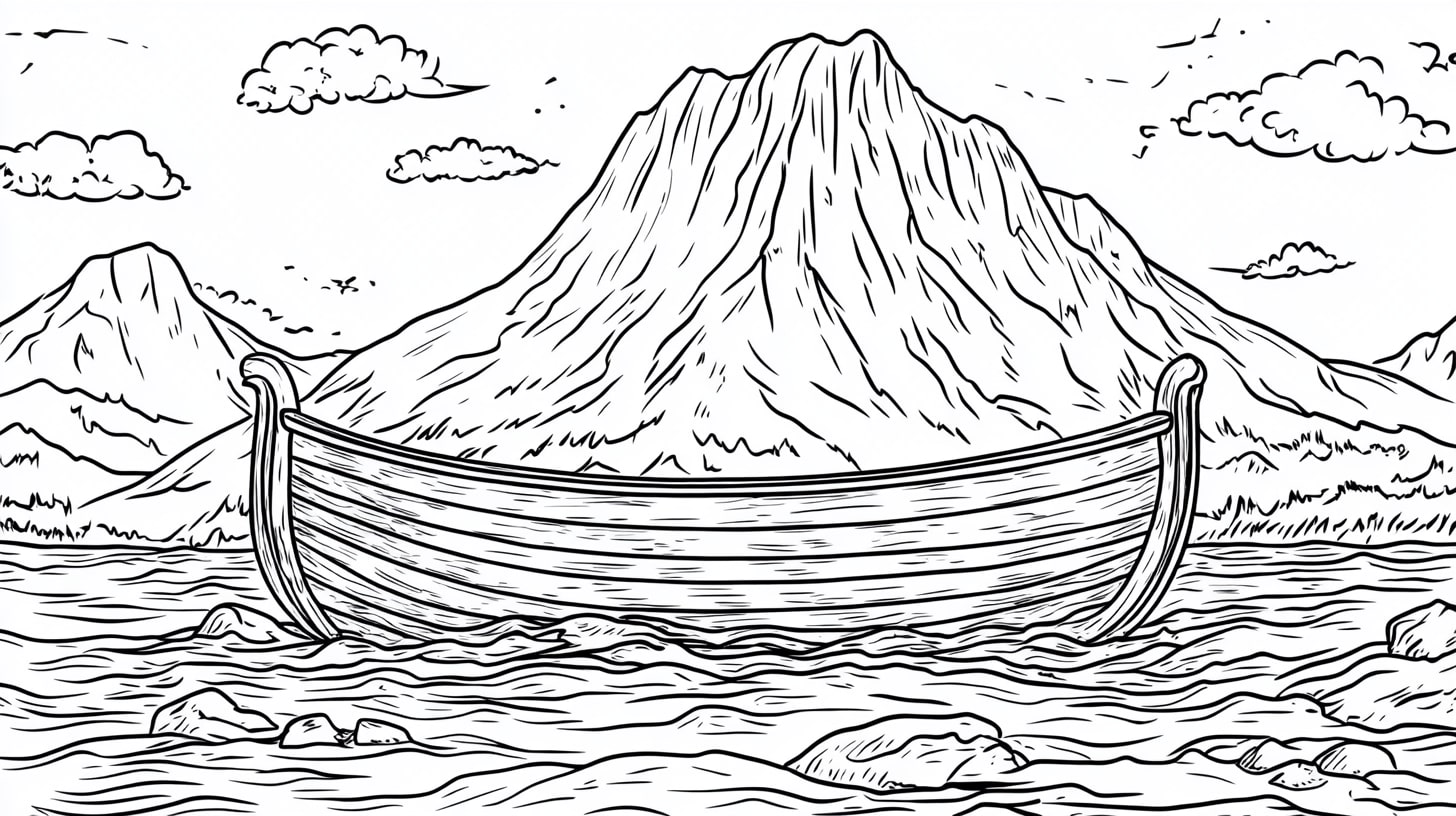 Noah's Ark Coloring Pages, Noahs Ark resting on Mount Ararat