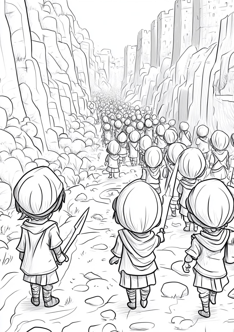 Walls Of Jericho Coloring Pages, Joshua and the Israelites marching around the walls of Jericho