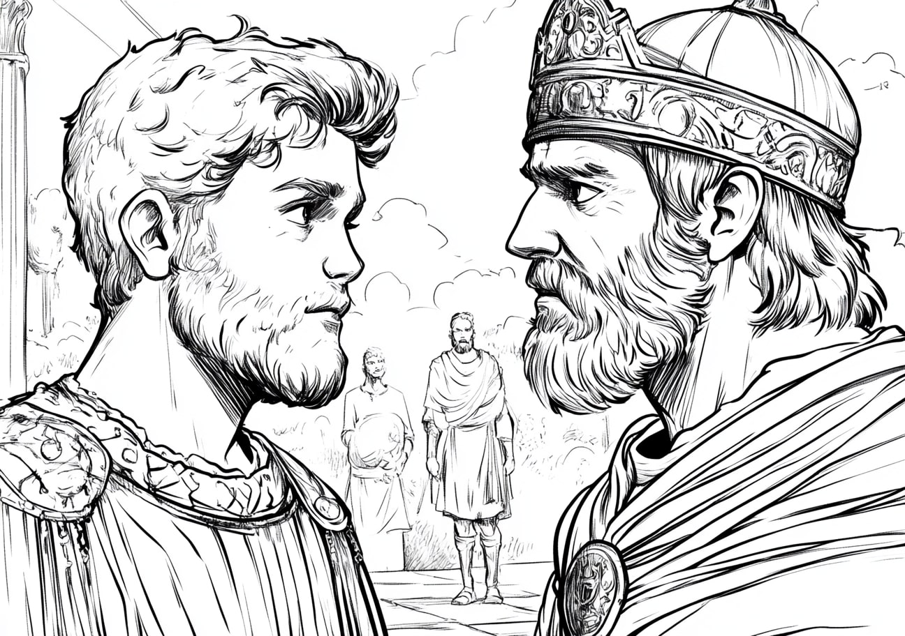 Samuel chooses David as King Coloring Pages, The moment Samuel recognizes David as the future king