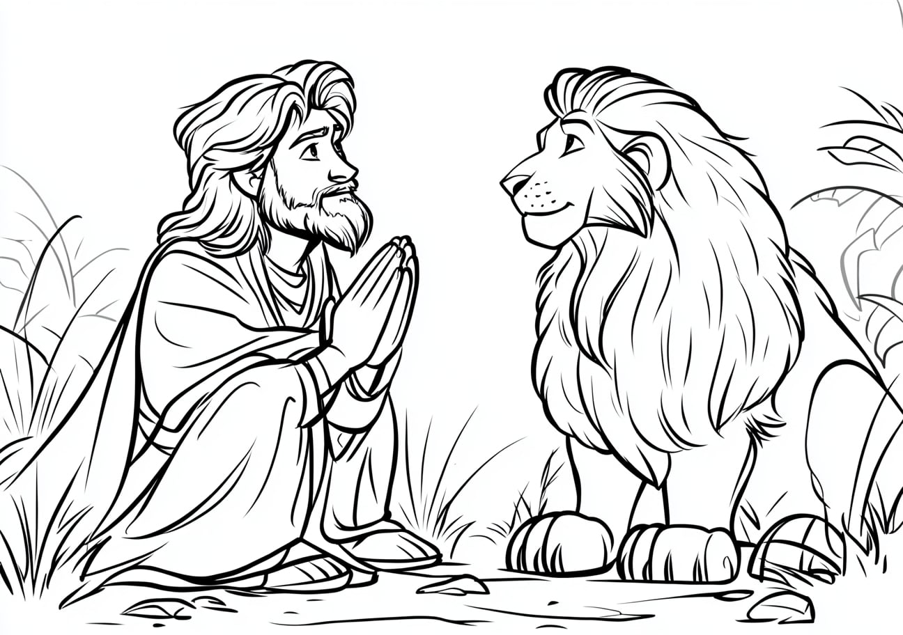 Daniel and his friends Coloring Pages, Daniel praying in the lions den