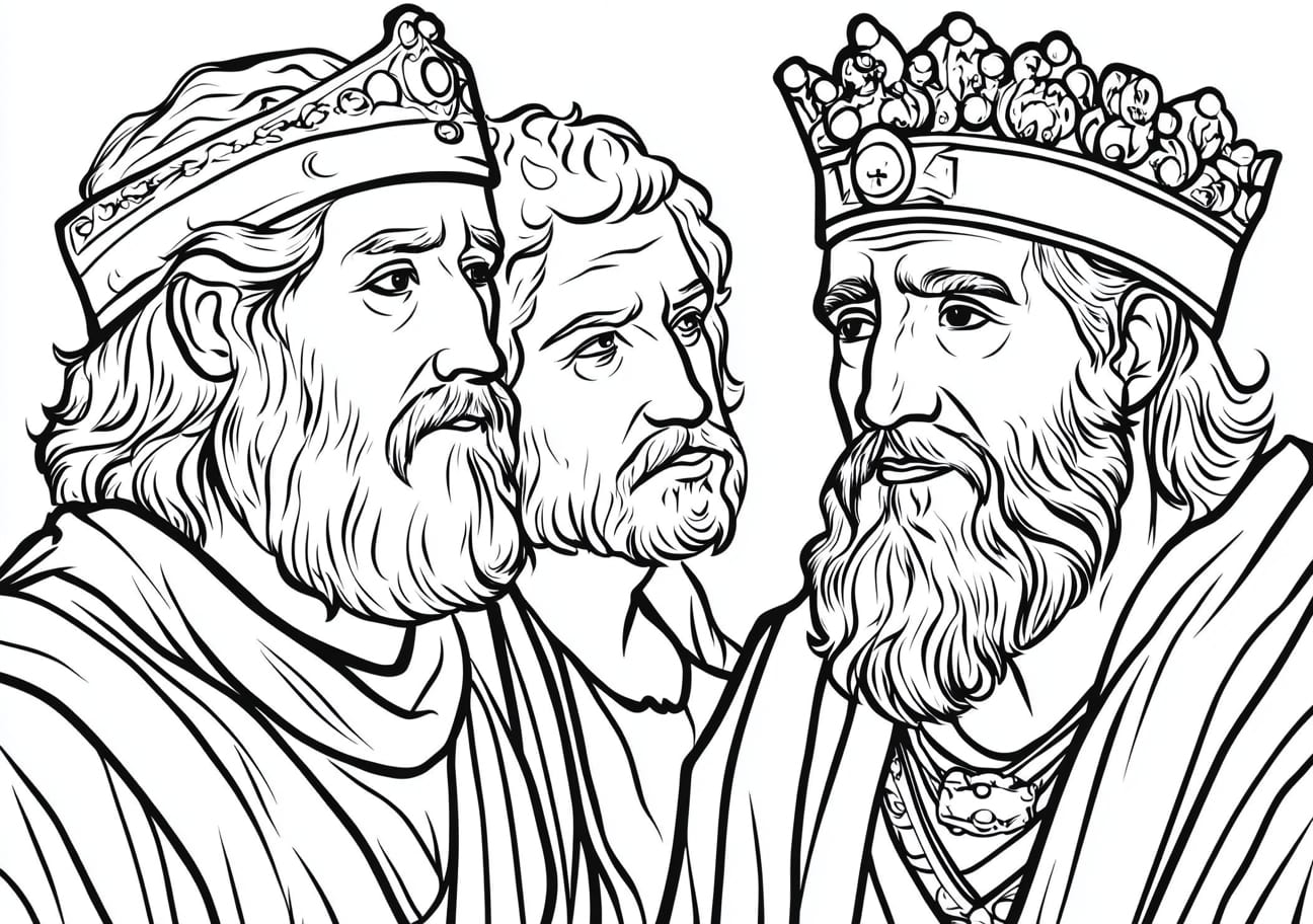 King Solomon Coloring Pages, King Solomon with his advisors